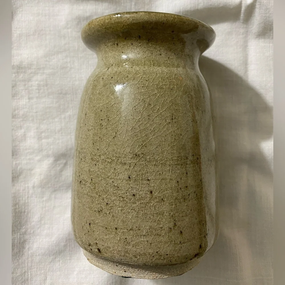 Pottery vase flower holder pens stoneware handmade signed ELW     #UBV